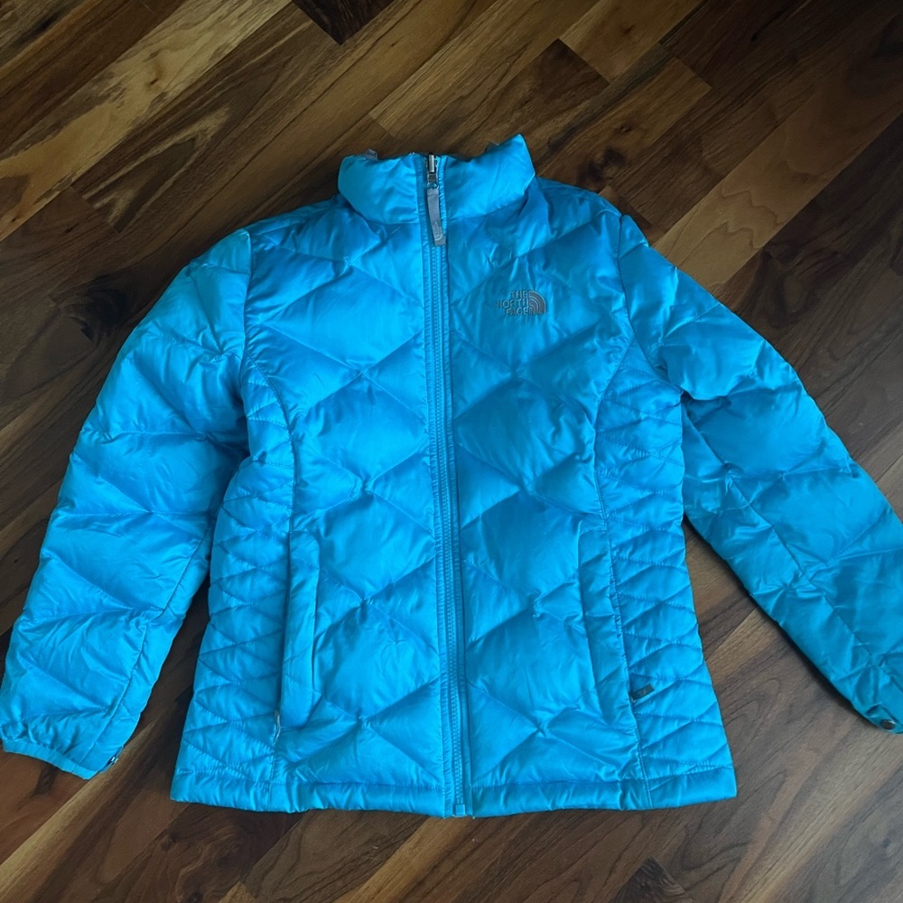The North Face youth girls Turquoise full zip puffer 2 pocket jackets